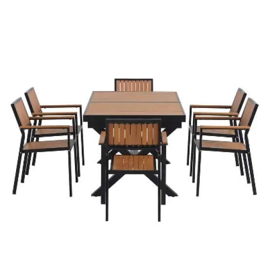 7 PCS Outdoor Dining Set with 6 Chairs, Extendable Table (62.9" to 82.6"), Adjustable for Personalized Arrangements, Black/Camel - ModernLuxe image {6}