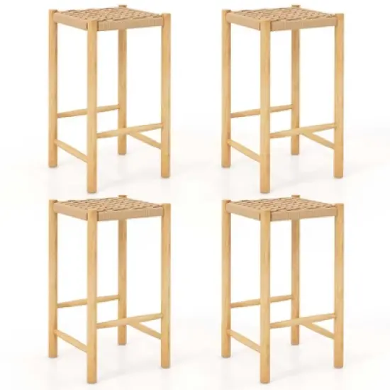 Costway 26'' Dining Bar Stool Set of 2/4 Counter Height with Rubber Wood Woven Saddle Seat image {8}