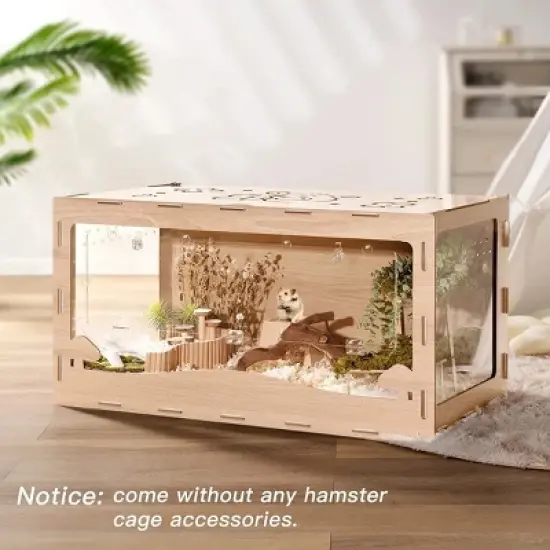 Mewoofun Pet Crates And Houses Large Hamster Cage Wooden Gerbil Cage, Hamster House with Openable Roof Window, Brown, 39.4"*19.7"*19.7" image {1}