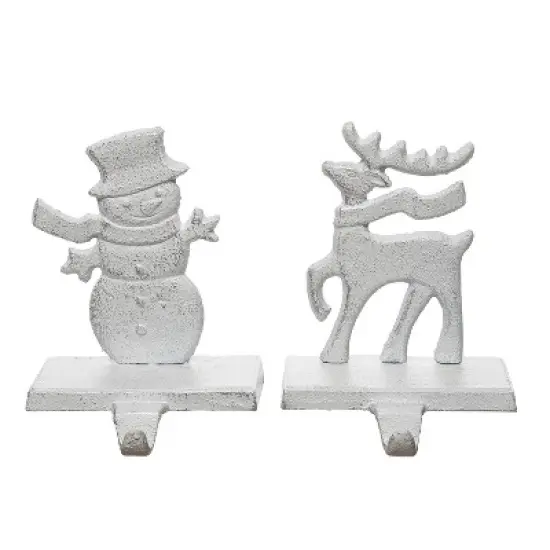 Transpac Cast Iron Snowman and Reindeer Stocking Hanger Set of 2 for Christmas Home Decorations and Stocking Holders image {1}