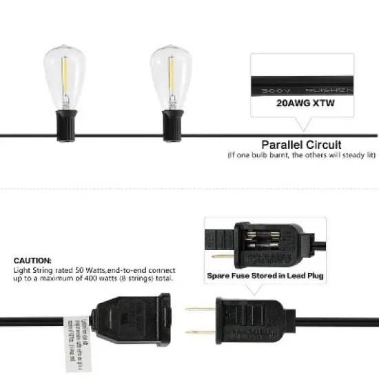 JONATHAN Y 10-Light Indoor/Outdoor 10 ft. Rustic Industrial Incandescent C7 Bulb String Lights image {5}