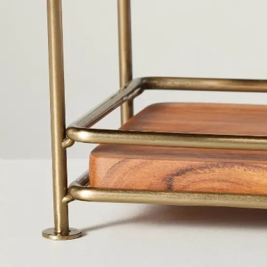 Tiered Wood & Brass Rectangular Serving Stand - Hearth & Hand&trade; with Magnolia: Elegant Farmhouse Style Display image {2}