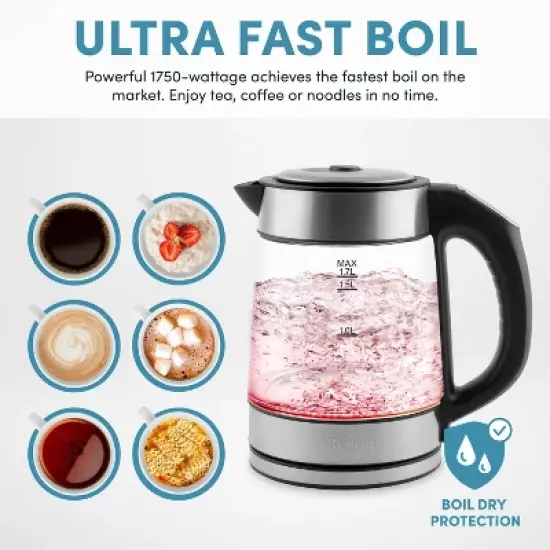 Aroma 1.7L Digital Programmable Kettle with Illumination: Borosilicate Glass, Automatic Shut-Off, Water Level Viewer image {7}