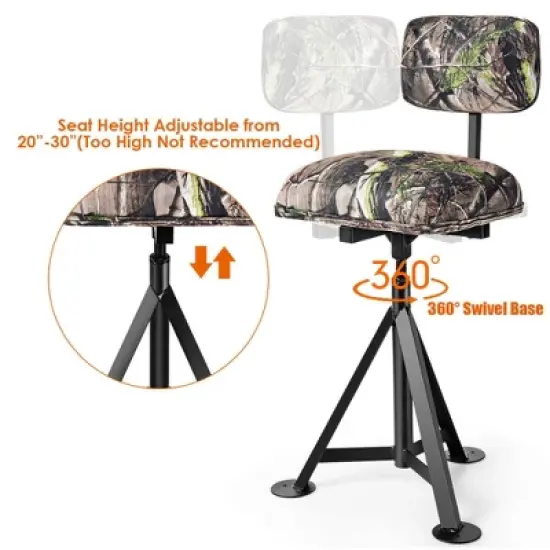 Costway Swivel Hunting Chair Tripod Blind Stool w/ Detachable Backrest Outdoor Camping image {6}
