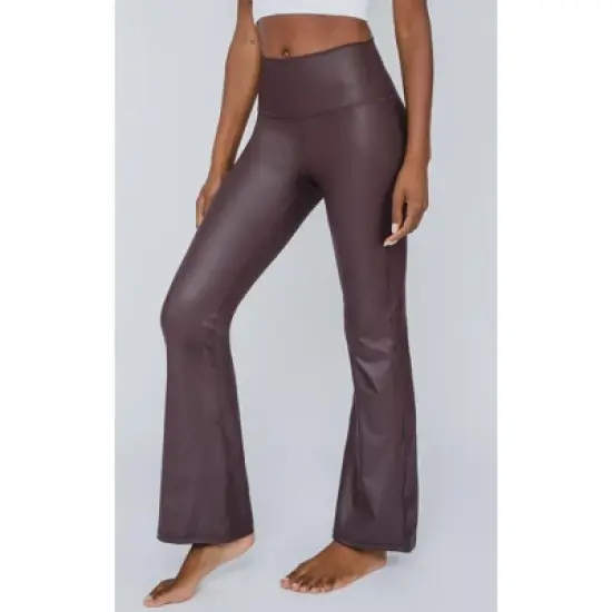 90 Degree By Reflex Interlink High Shine Cire Elastic Free V-Back Flared Leg Yoga Pants image {8}