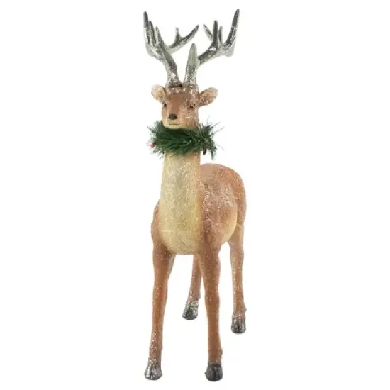 Northlight Standing Glittered Reindeer with Pine Neck Wreath Christmas Decoration - 15.5" image {2}