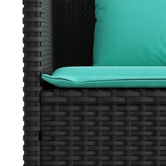 vidaXL Outdoor Loveseat Bench - Black PE Rattan, Padded Blue Cushions, Storage Under-Seat, Weather-Resistant, Garden/Patio Furniture, 44.5"x24"x34.3" image {9}