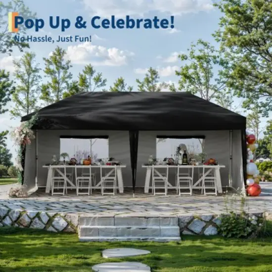 10x20 Pop Up Canopy Tent with 4 Sidewalls,Heavy Duty Outdoor Canopy with 3 Adjustable Height, Commercial Street Vendors Party Tents image {2}