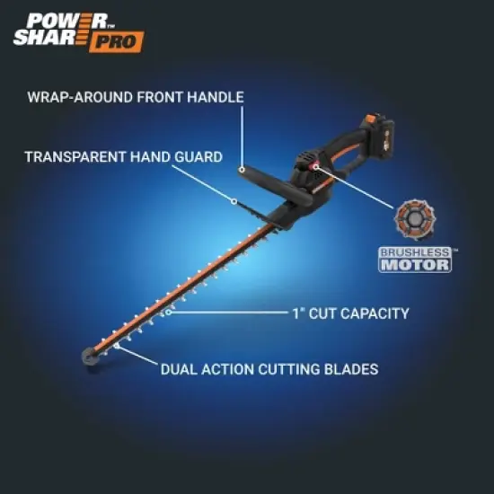 Worx Nitro WG263 20V Brushless 22&rdquo; Cordless Hedge Trimmer (Battery & Charger Included) image {3}