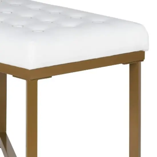 Metal Framed Bench with Button Tufted Velvet Upholste Seat White/Gold - Benzara image {1}