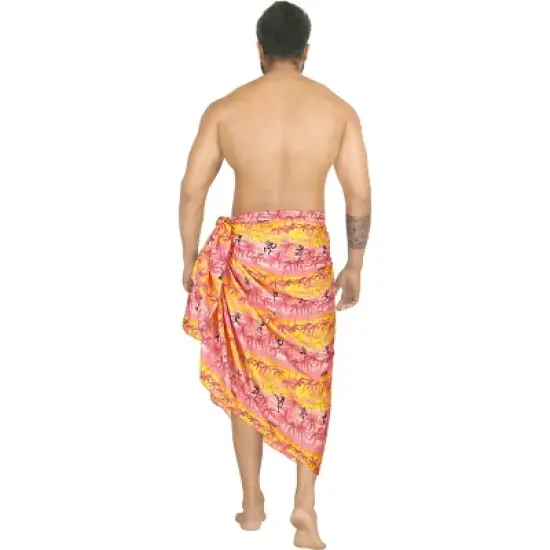 LA LEELA Men's Sarong Bath Swimsuits Pareo Wrap One Size Cherry Palm Tree image {1}