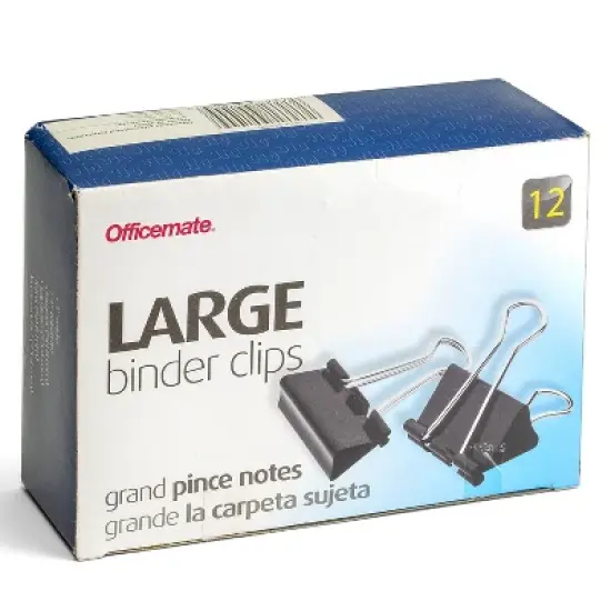 Officemate Binder Clips Large 2"Wide 1" Cap 12/BX Black/Silver 99100 image {1}