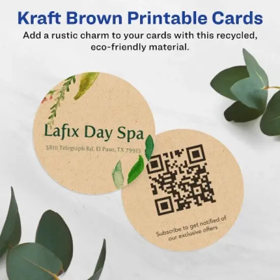 Avery Printable Round Business Cards with Sure Feed Technology, 2" Diameter, Kraft Brown Cardstock, Print-to-the-Edge, Laser/Inkjet Cards, 120 Total image {1}