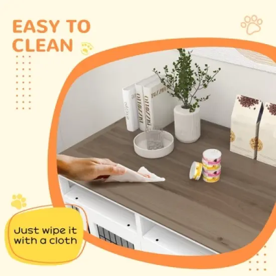 PawHut Dog Crate Furniture Side End Table with Storage, 41" Modern Wooden Dog Kennel Furniture with Double Doors for Small and Medium Dogs, White image {4}