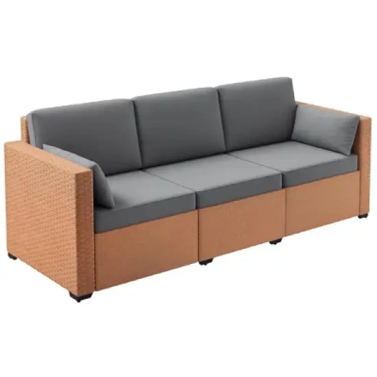Resenkos 3-Seat Sofa, Outdoor Sectional Furniture, PE Rattan, Brown image {11}