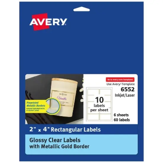Avery Clear Labels with Gold Border, 2" x 4", 60 Labels (6552) image {9}
