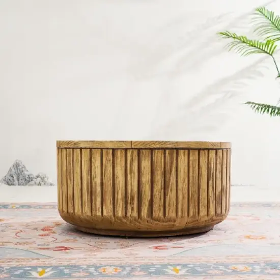 Moda Furnishings 27.9"W Outdoor Terrafab Faux Wood Round Coffee Table image {1}