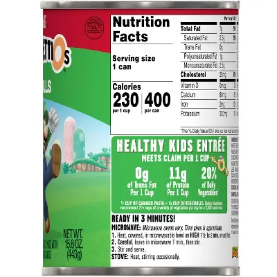 SpaghettiOs Super Mario Bros Canned Pasta with Meatballs- 15.6oz image {7}