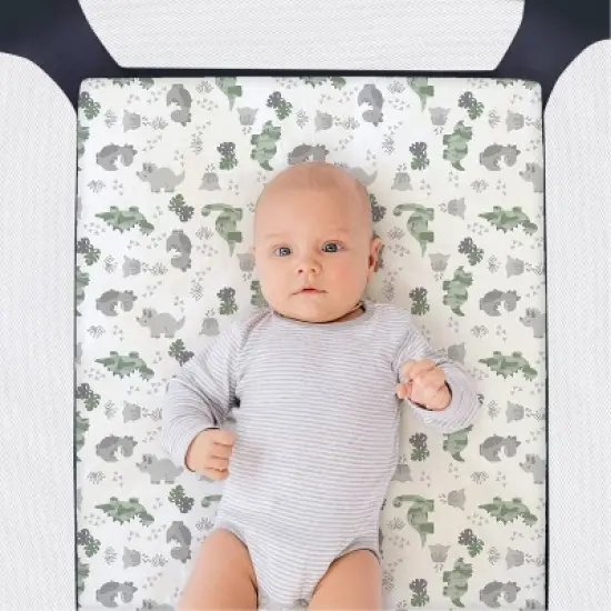 The Peanutshell Fitted Playard Sheets - Camo Dinosaur and Geometric Print - 2pk image {1}