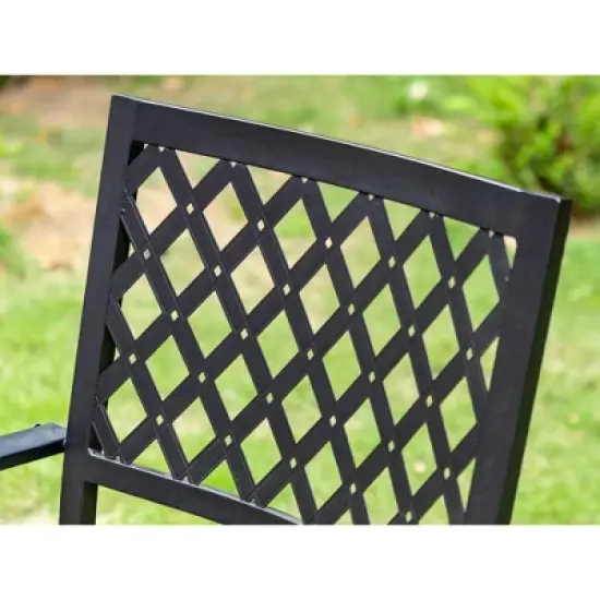 7pc Outdoor Rectangular Table & 6 Chairs with Grid Design - Black - Captiva Designs image {6}