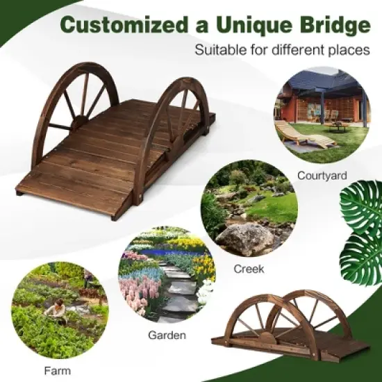 Costway 3.3FT Garden Bridge Classic Arc Wooden Bridge Decorative Garden Landscape image {6}