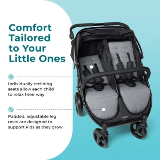 Gaggle by Foundations Roadster Duo Lightweight Side by Side Double Stroller, Portable Compact Stroller, Black image {4}