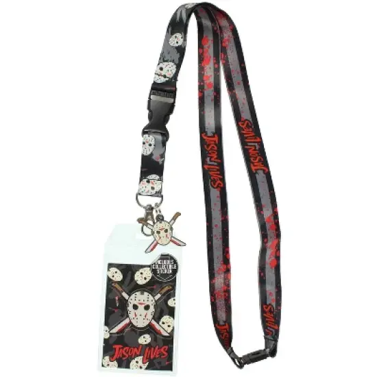 Friday The 13th Jason Lives ID Lanyard Badge Holder With 1.5" Rubber Pendant image {3}