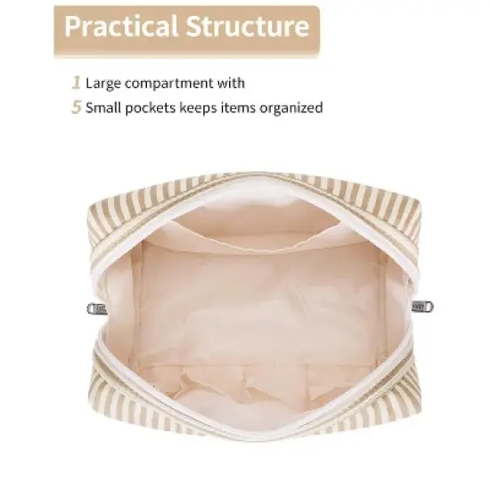 Narwey Striped Makeup Bag Travel Cosmetic Bag Organizer Toiletry Bag Make Up Bags image {1}