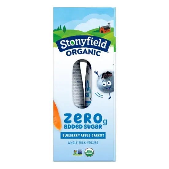 Stonyfield Kids' Organic ZERO Added Sugar Kids Pouch Blueberry Apple Carrot 3.5oz/4pk image {9}