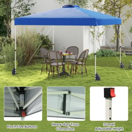 Tangkula 10 X 10 FT Pop up Canopy Tent w/ 1 Sidewall Wheeled Bag 8 Stakes & 4 Wind Ropes image {9}
