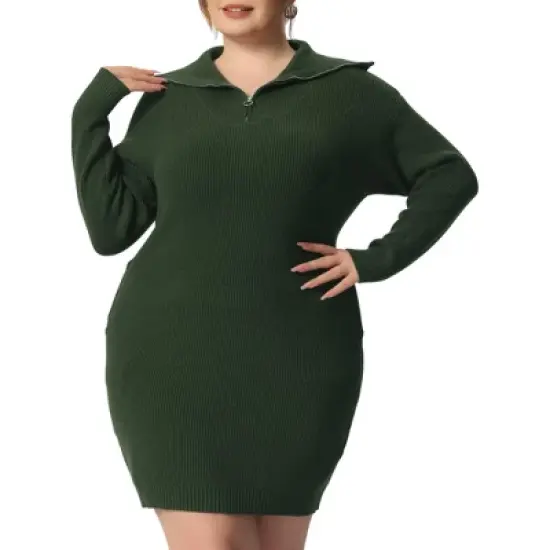 Agnes Orinda Women's Plus Size Knit Long Sleeve Zipper Collar Pullover Mini Sweater Dresses image {7}