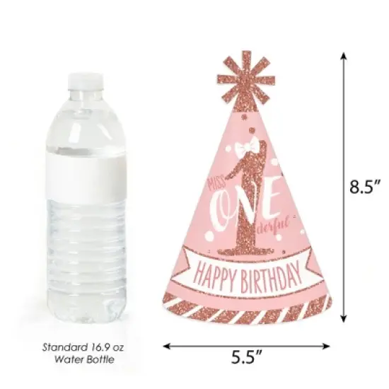 Big Dot of Happiness 1st Birthday Little Miss Onederful - Cone Happy Birthday Party Hats for Kids and Adults - Set of 8 (Standard Size) image {2}