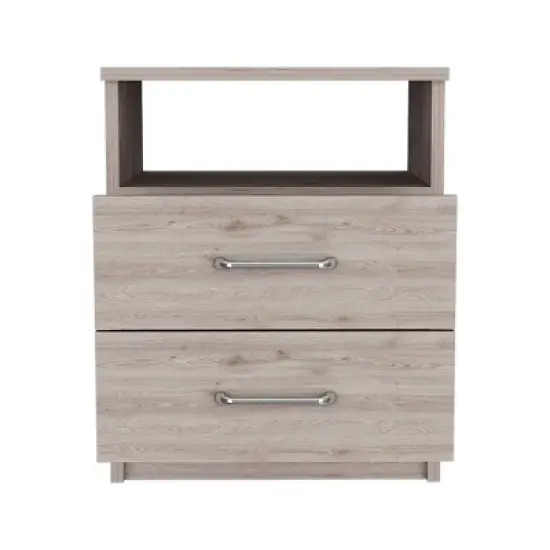 Kumasinova Modern Nightstand with Open Shelf,19.9" Wooden Night Stand with Drawers,Functional Bedside Table for Bedroom,Bedroom Furniture,Light Gray image {4}