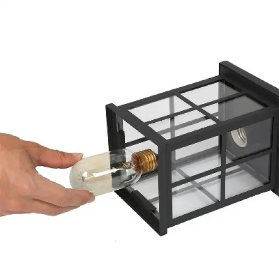 10.5" Metal/Glass Square Cage Modern Outdoor Pendant Light Black - LNC image {7}