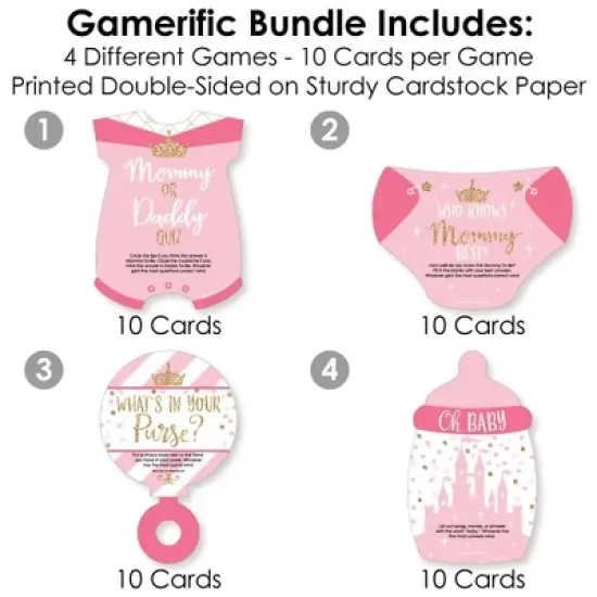 Big Dot of Happiness Little Princess Crown - 4 Pink and Gold Princess Baby Shower Games - 10 Cards Each - Gamerific Bundle image {2}