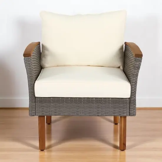 9-Piece Outdoor Patio Furniture Set with PE Wicker, Acacia Wood, Removable Cushions & Pillows, Multi-Functional Modular Sofa image {11}