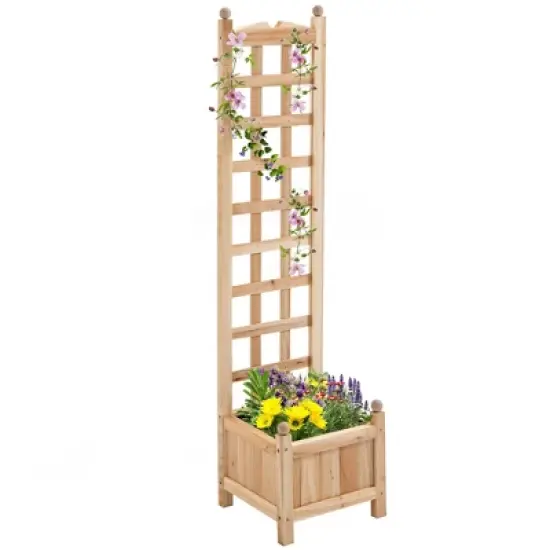 Outsunny Raised Garden Bed with Trellis Board Back & Strong Wooden Design & Materials image {7}
