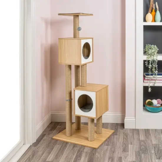 Sawyer 3-Tier Minimalist Jute Cat Tree Condo with Scratching posts, and Fuzzy Toy image {8}