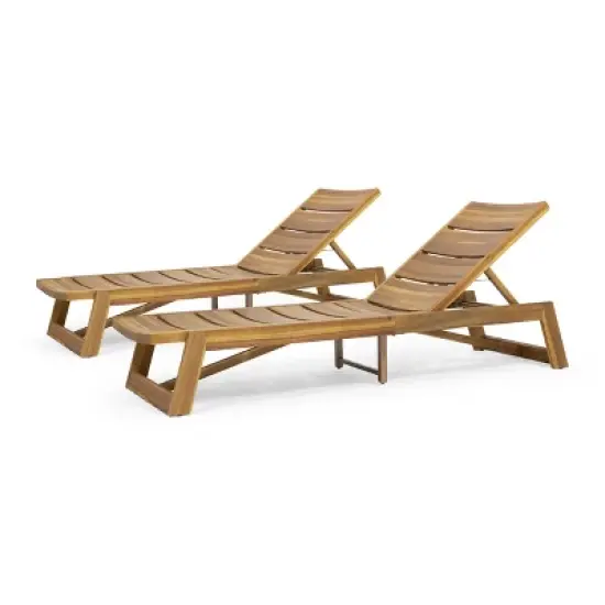 Christopher Knight Home Maki Outdoor Acacia Wood and Iron Armless Adjustable Chaise Lounges (Set of 2) image {10}