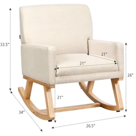 Costway Mid Century Rocking Chair Upholstered Armchair w/ Lumbar Support BeigeGray image {2}
