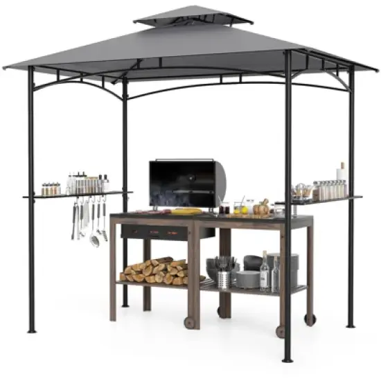 Tangkula 8' x 5' Grill Gazebo Outdoor Double-Tiered Grill Canopy w/ 2 Shelves & 6 Hooks image {10}