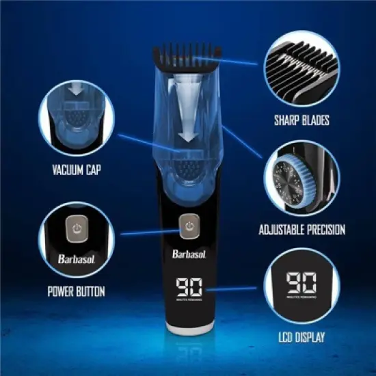 Barbasol LCD Display Rechargeable Vacuum Beard Trimmer with Adjustable Settings - Trial Size image {3}