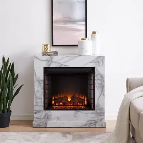 Dridun Faux Marble Fireplace White/Gray - Aiden Lane image {15}