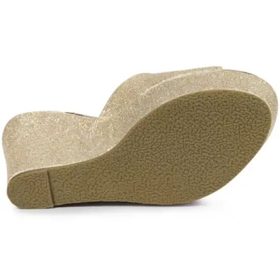 Allegra K Women's Glitter Platform Slip-on Wedge Heels Sandals image {4}