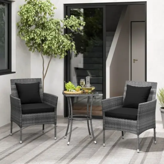 Costway 3 PCS Patio Furniture Set with Cushioned Patio Chairs & Tempered Glass Coffee Table Grey/Navy/White/Black image {10}