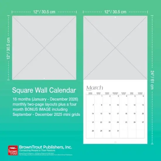 BrownTrout Seventeen 2026 12"x24" Hanging Square Wall Calendar Plastic-Free image {6}