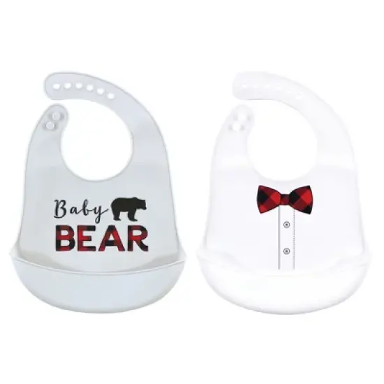 Little Treasure Baby Boy Silicone Bibs 2pk, Baby Bear, One Size image {1}