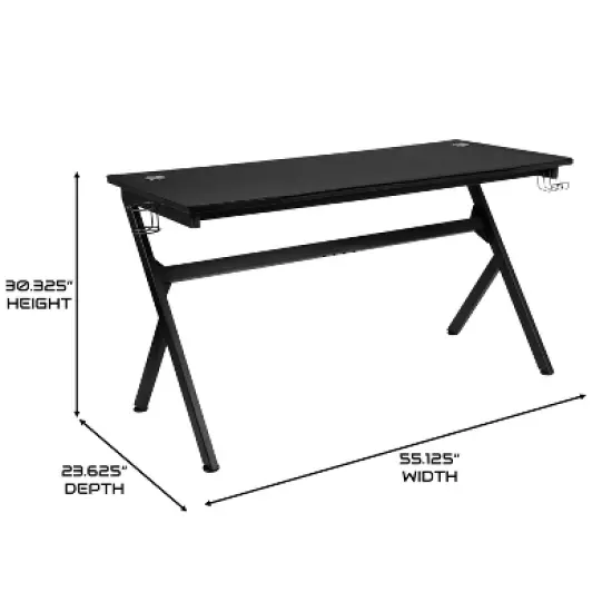 BlackArc Black Gaming Desk Featuring Detachable Cupholder/Headphone Hook, Two Cable Management Holes & Removable Mousepad Top image {3}