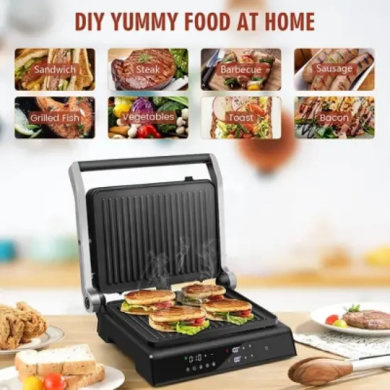 Costway Electric Panini Press Grill 1200W Sandwich Maker with Independent Temperature Control & Removable Drip Tray image {2}
