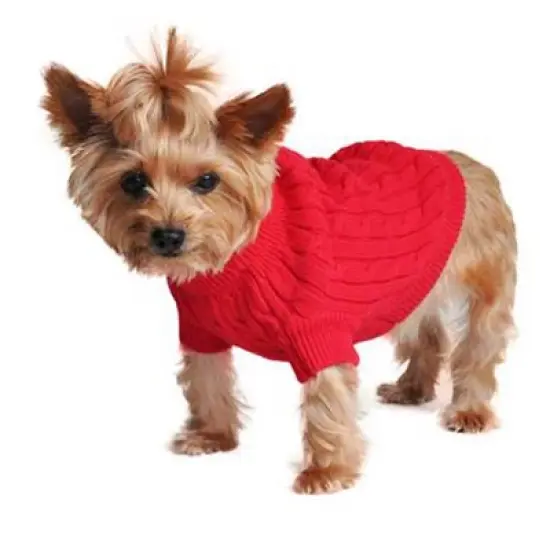 Cotton Cable Knit Dog Sweater - Red image {6}